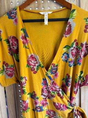 Matilda Jane Floral Wrap Maxi Dress Yellow Boho Cottage Size S